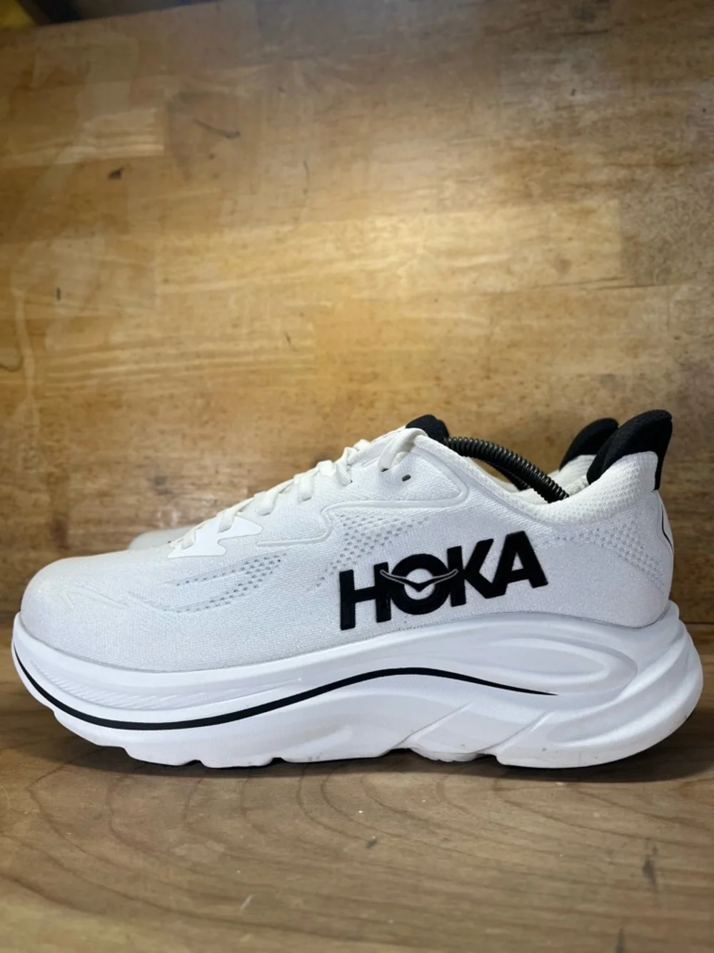 Hoka One One Clifton 10 Mens Size 11.5 Running Shoes Sneakers White Black - Picture 6 of 14